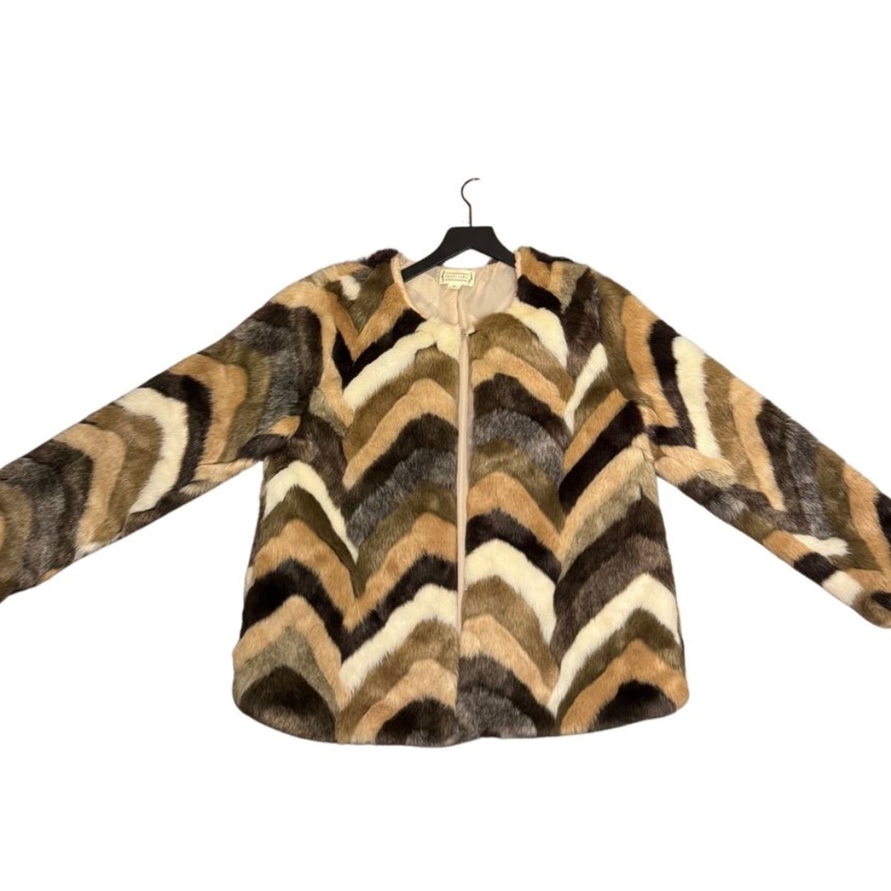 Love Riche Super Stylish Multicolor Faux Fur Chevron Coat Jacket M